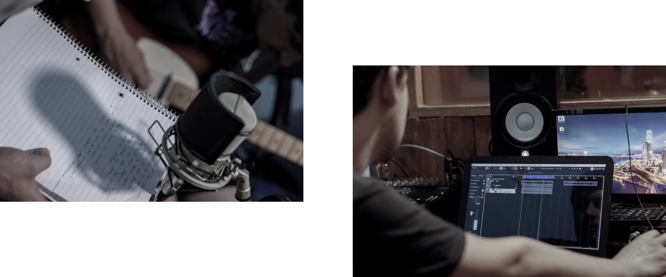 Imagen de la banda en el estudio durante la pausa