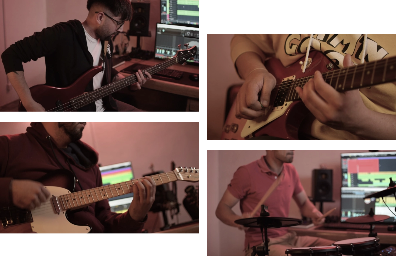 Imagen de la banda en el estudio durante la pausa